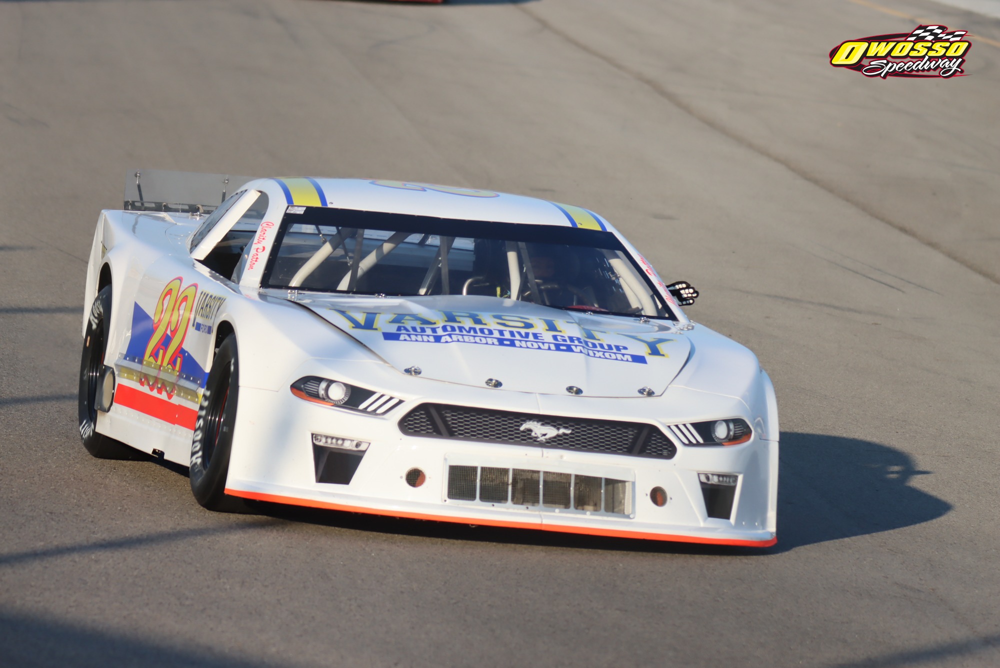 Front view of the number 22 Mustang on track